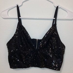H&M Black Sequin Crop Top Tank